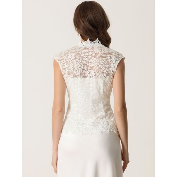 Floral Lace Shrug Wedding Guest Cap Sleeve Sheer Bolero Cardigan White - Picture 3 of 6